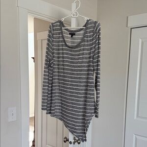 Lane Bryant Asymmetrical Gray and White Striped Top